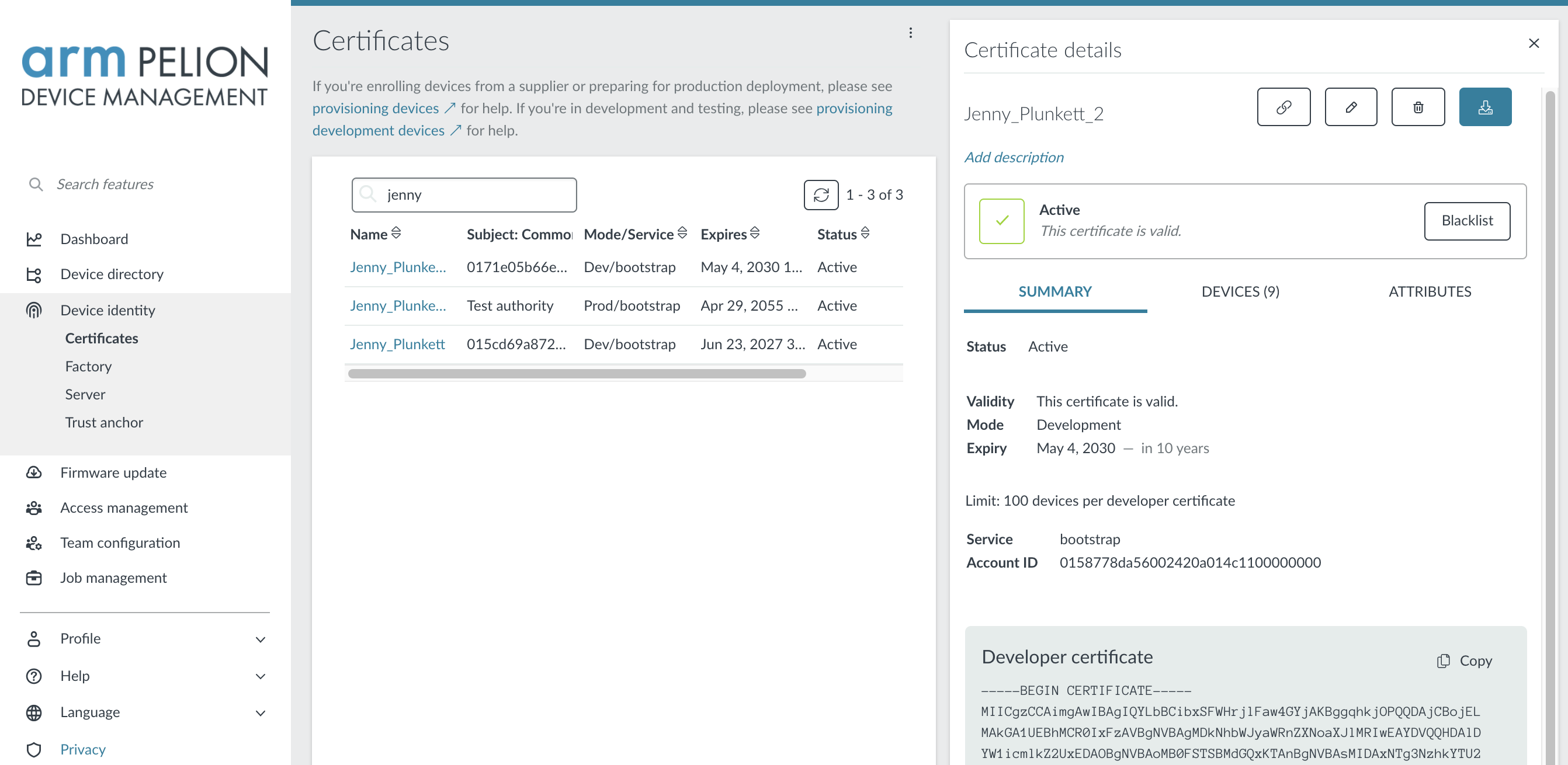 The certificate is located in the white box